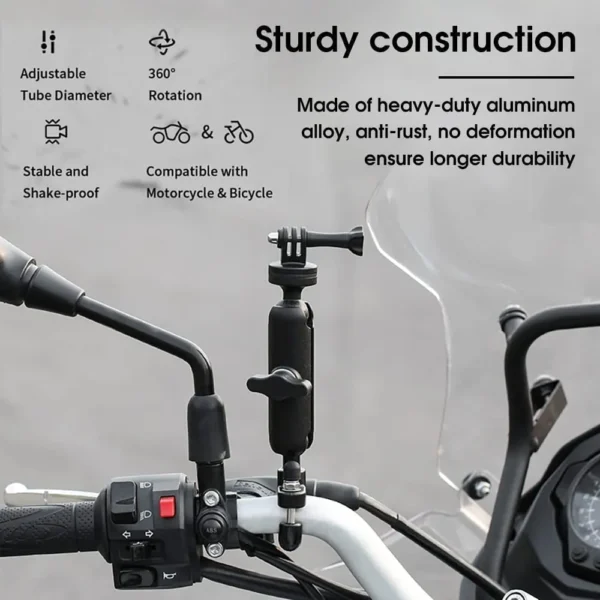 360° Motorcycle Bike Handlebar Camera Mount Bracket | 1/4 Metal Stand for GoPro Hero 13–4 & Other Action Cameras - Image 4